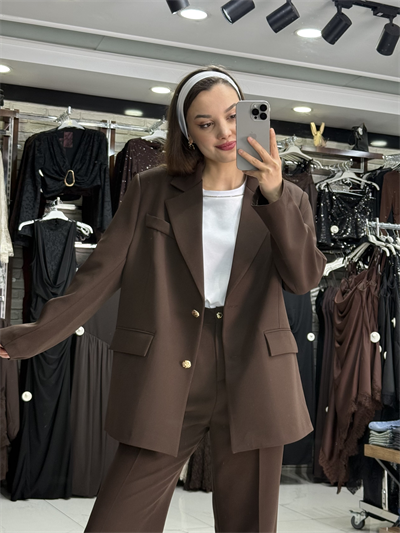 Düğme Detay Acı Kahve Blazer Ceket