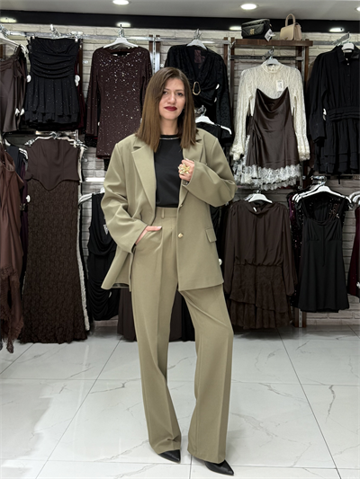 Düğme Detay Yağ Yeşili Blazer Ceket