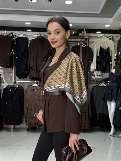 Fularlı Kahve Blazer Ceket