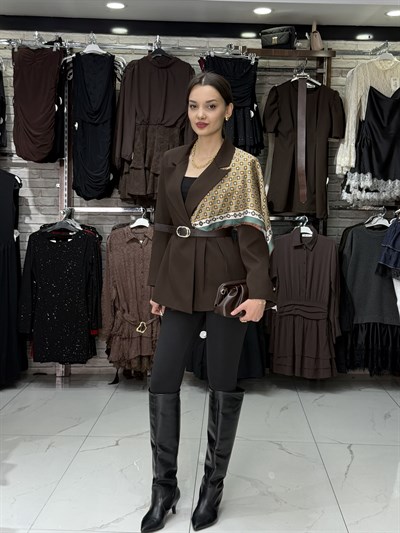 Fularlı Kahve Blazer Ceket