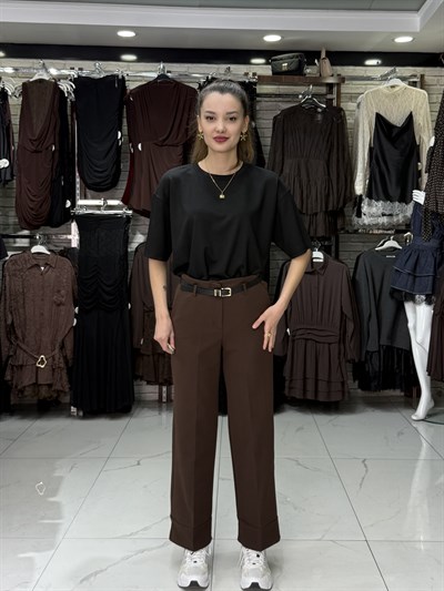 Geniş Paça Acı Kahve Pantolon