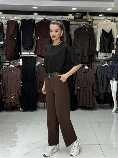 Geniş Paça Acı Kahve Pantolon