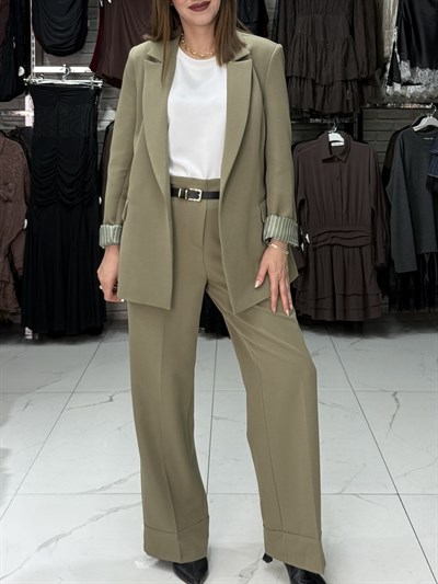 Geniş Paça Yağ Yeşili Pantolon