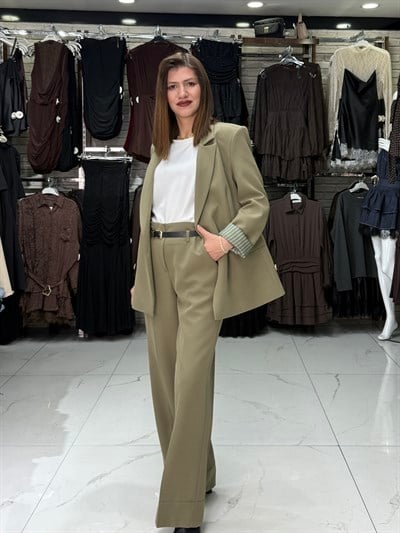 Geniş Paça Yağ Yeşili Pantolon