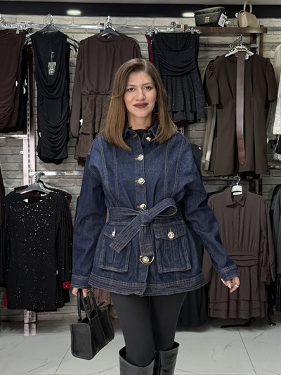 Gold Düğme Detaylı Denim Ceket