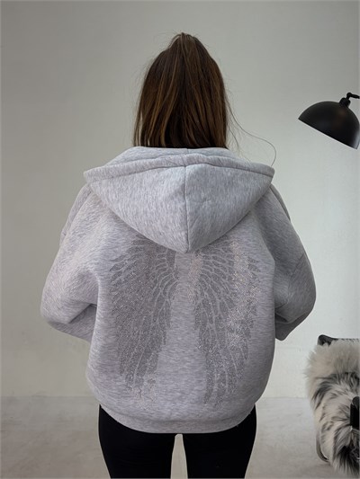 Gri Fermuarlı Melek Sweat