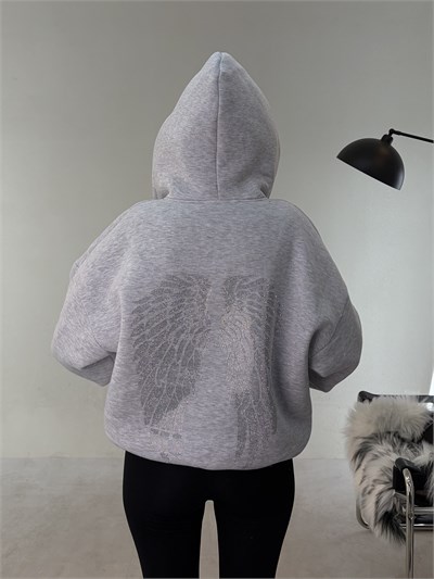 Gri Fermuarlı Melek Sweat