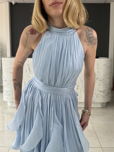 Janjan Boyundan Bağlamalı Bebe Mavisi Elbise