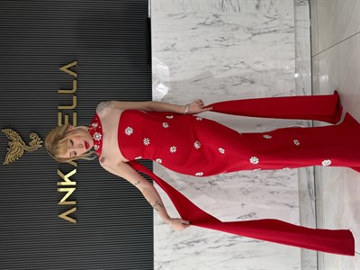 Juliet Taş Baskılı Kırmızı Abiye