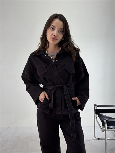 Kahve Denim Kuşaklı Takım