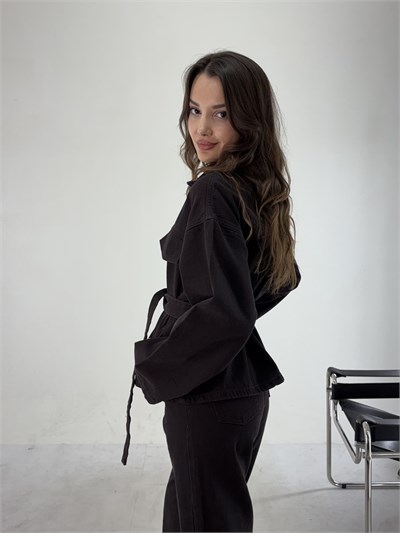 Kahve Denim Kuşaklı Takım