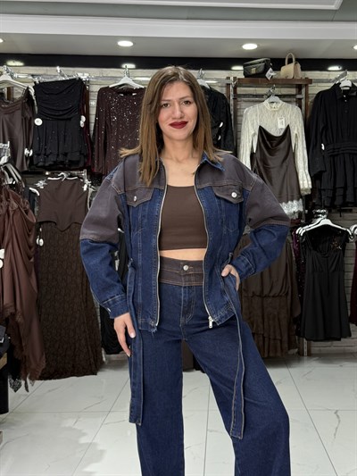 Kahve Derin Yaka Crop Tshirt