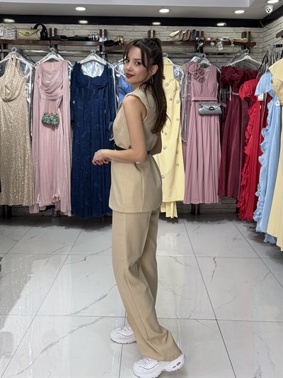 Kahve Kemerli Yelekli Takım