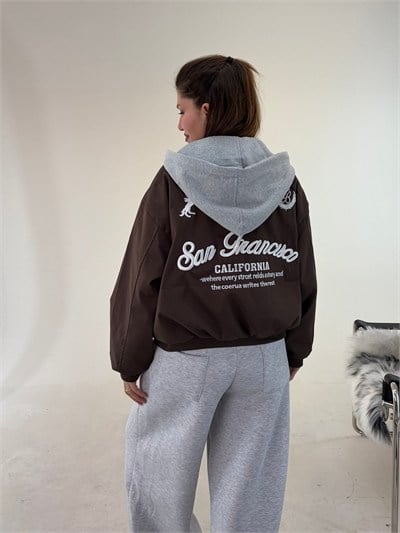 Kahve Nakışlı Bomber Mont