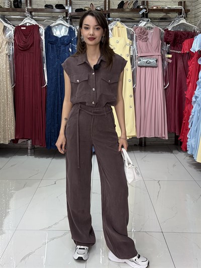 Kahve Yelek Pantolon Takım