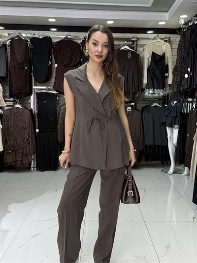 Kahve Yelek Pantolon Takım