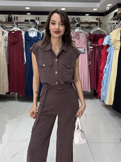 Kahve Yelek Pantolon Takım