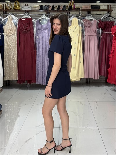 Karpuz Kol Lacivert Elbise