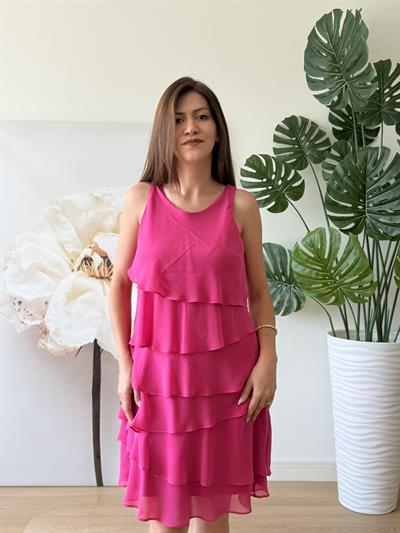 Kat Kat Pembe Şifon Elbise