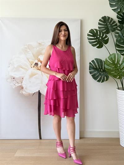 Kat Kat Pembe Şifon Elbise