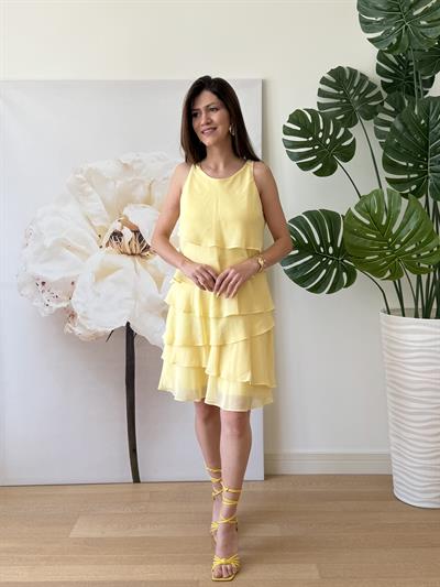 Kat Kat Şifon Elbise Sarı