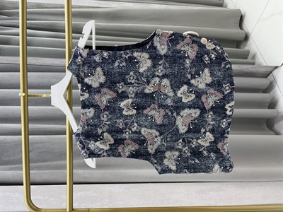 Kelebek İşlemeli Denim Yelek