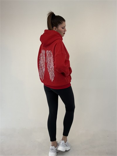 Kırmızı Angel Taşlı Sweat