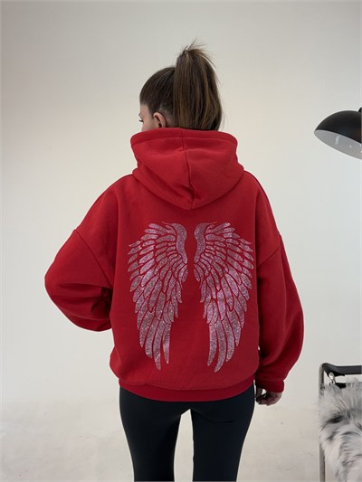 Kırmızı Angel Taşlı Sweat