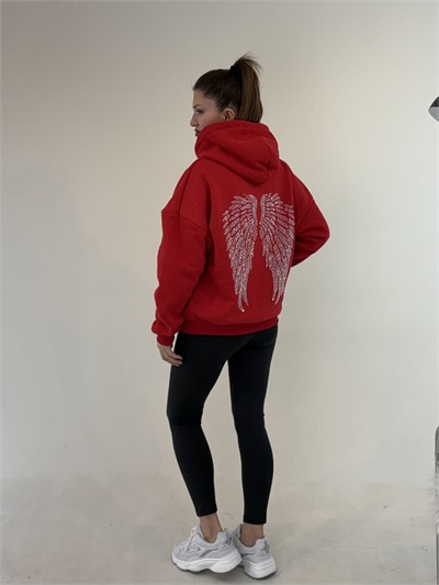 Kırmızı Angel Taşlı Sweat