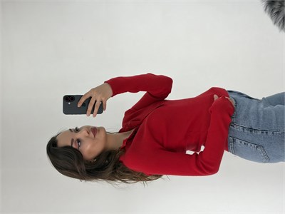 Kırmızı Çok Düğmeli İtalyan Kesim Basic Triko