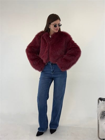 Kırmızı Kısa Bolero Kürk 