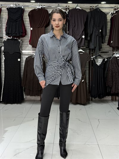 Lacivert Kareli Bağlama Gömlek