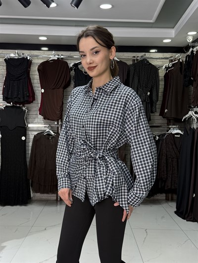 Lacivert Kareli Bağlama Gömlek