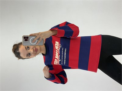 Lacivert Kırmızı New York City Çizgili Sweat