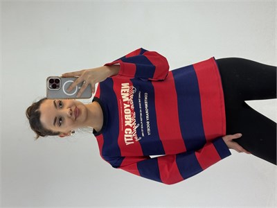 Lacivert Kırmızı New York City Çizgili Sweat
