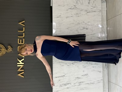 Lacivert Melissa Şal Detay Tül Abiye