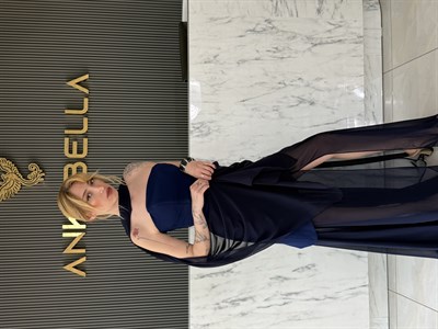 Lacivert Melissa Şal Detay Tül Abiye