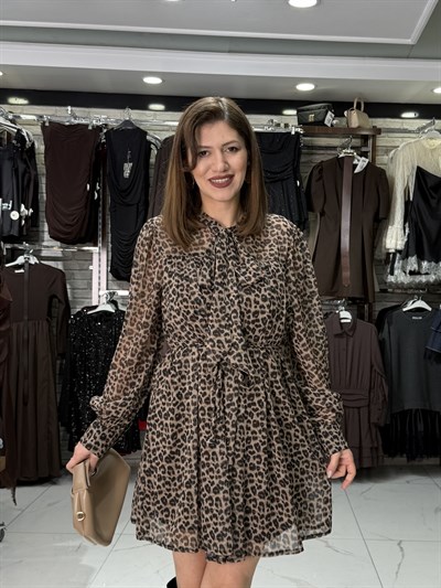 Leopar Şifon Elbise 
