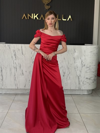 Madonna Yaka Kırmızı Abiye