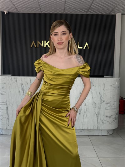 Madonna Yaka Yağ Yeşili Abiye