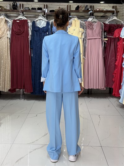 Mavi Duble Kumaş Palazzo Pantolon