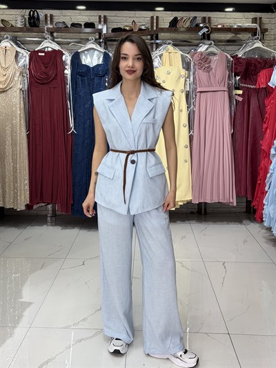 Mavi Keten Salaş Pantolon