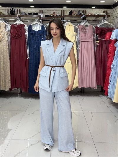 Mavi Keten Salaş Pantolon