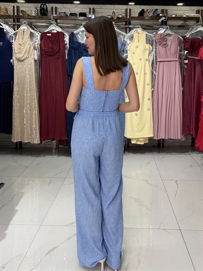 Mavi Korse Bluz Pantolon Takım
