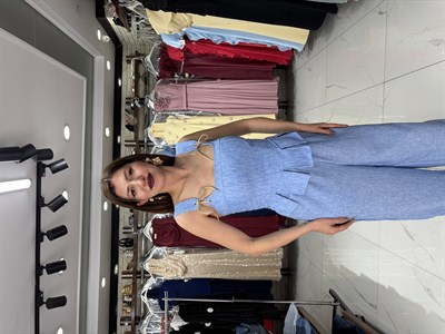 Mavi Korse Bluz Pantolon Takım