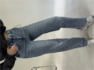 Mavi Serpme Taşlı Jean