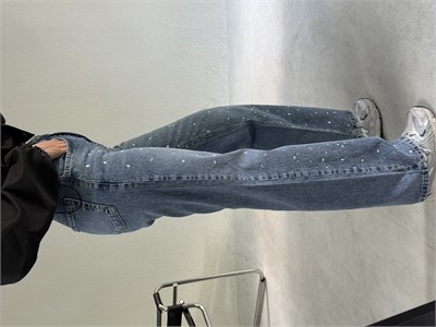 Mavi Serpme Taşlı Jean