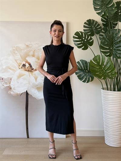 Önden Bağlamalı Siyah Elbise