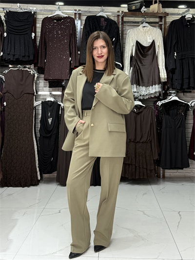 Palazzo Yağ Yeşili Kumaş Pantolon