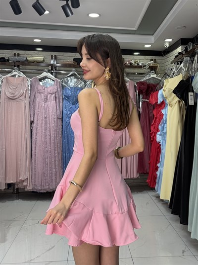 Pembe Askılı Mezuniyet Elbisesi